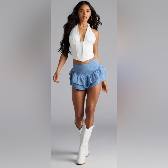 Windsor Sky Blue Heart Pattern Skort - Picture 1 of 3